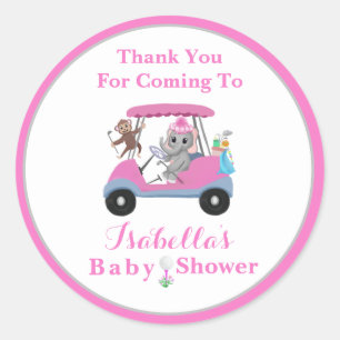 Sticker Rond Merci Bébé Fille Éléphant et Singe de Golf 