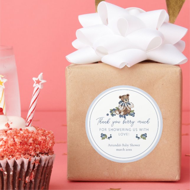 Sticker Rond Merci Berry beaucoup Blueberry Ours Bébé Garçon Do (Fête)