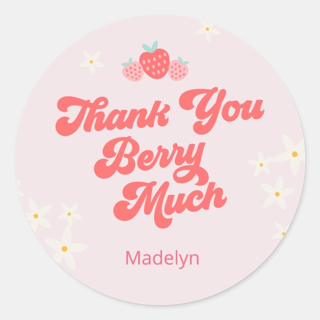 Sticker Rond Merci Berry Beaucoup de fraise rose (Devant)
