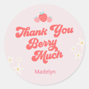 Sticker Rond Merci Berry Beaucoup de fraise rose classique rond