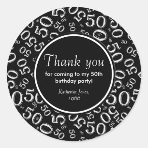 Sticker Rond Merci : Black and White 50th Birthday Party