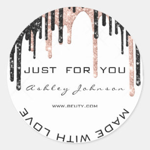 Sticker Rond Merci blanc Rose noir fait avec nom d'amour