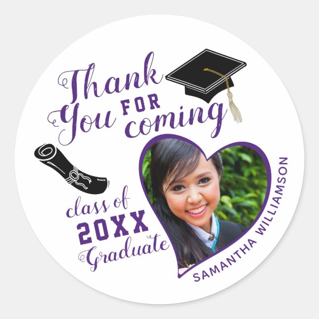 Sticker Rond Merci blanc violet classe de 2025 Graduation (Devant)