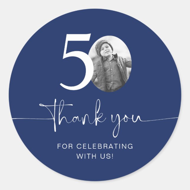 Sticker Rond Merci bleu 50e anniversaire (Devant)