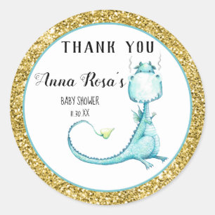 Sticker Rond Merci bleu de baby shower de parties scintillantes