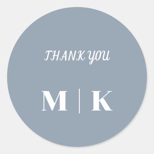 Sticker Rond Merci bleu Dusty Monograms Classy Mariage (Devant)