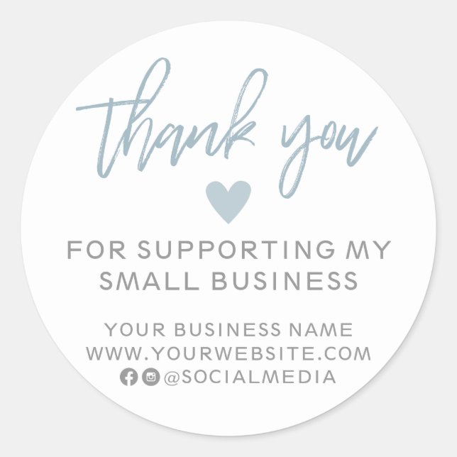 Sticker Rond Merci bleu et blanc moderne (Devant)