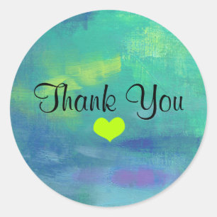 Sticker Rond Merci bleu et vert Abstrait avec coeur