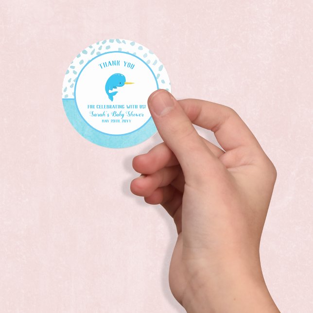 Sticker Rond Merci bleu Narval (Créateur téléchargé)
