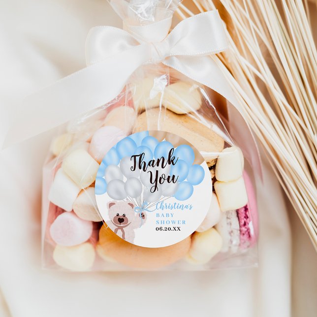 Sticker Rond Merci bleu  ours garçon baby shower (Créateur téléchargé)