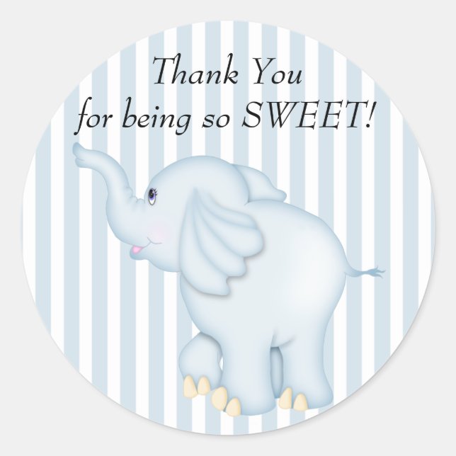 Sticker Rond Merci Blue Elephant Baby shower (Devant)
