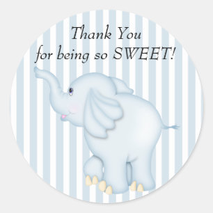 Sticker Rond Merci Blue Elephant Baby shower
