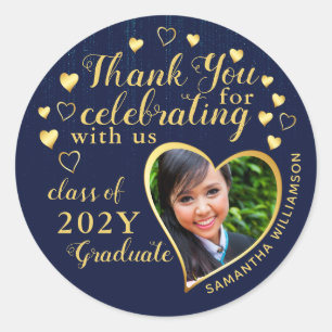 Sticker Rond Merci Blue & Gold 2025 Graduation Party Favor