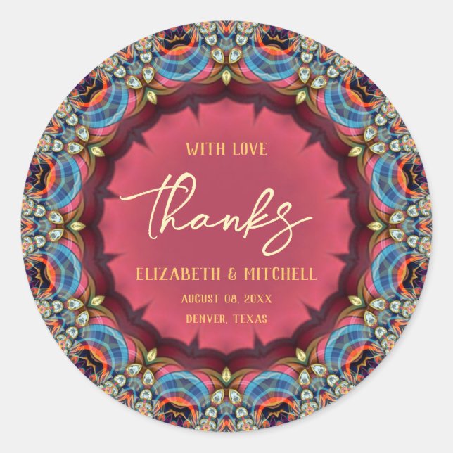 Sticker Rond Merci Blue Orange Jewel Fractal Dentelle (Devant)