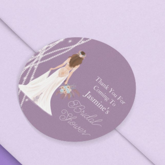 Sticker Rond Merci Boho Brunette Cheveux Mariée Aux Perles  (Créateur téléchargé)
