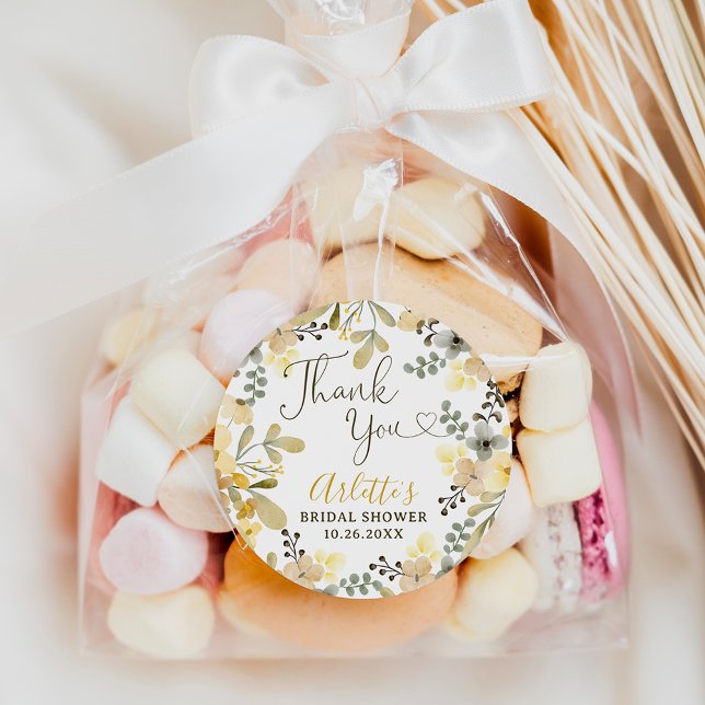 Sticker Rond Merci boho floral automne chic douche nuptiale (Thank you boho floral autumn chic bridal shower classic round sticker)