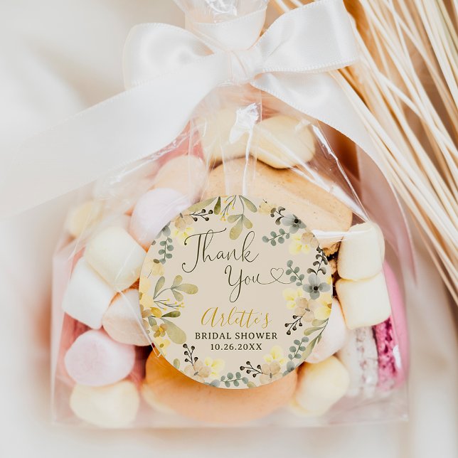 Sticker Rond Merci boho floral automne chic douche nuptiale (Thank you boho floral autumn chic bridal shower classic round sticker)