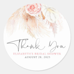 Sticker Rond Merci Boho Herbe de Pampas Florale Rose