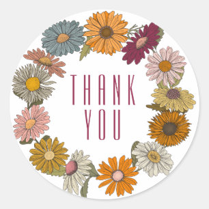Sticker Rond Merci Boho hippy rétro vintage marguerite couronne