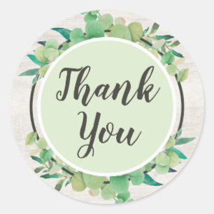 Sticker Rond Merci Botanique Verdure Eucalyptus Rustique