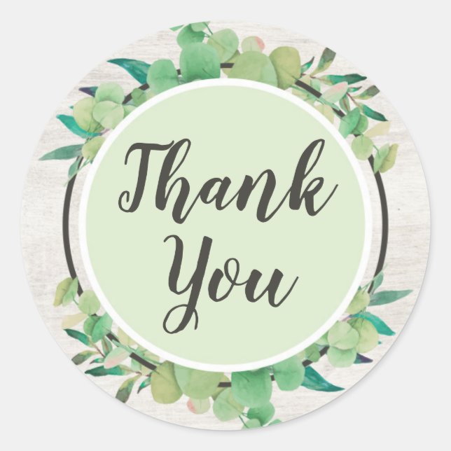 Sticker Rond Merci Botanique Verdure Eucalyptus Rustique (Devant)