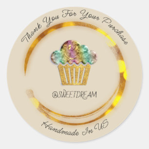 Sticker Rond Merci Boutique chocolat Muffin Logo Golden Smile