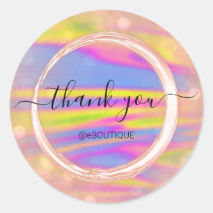 Sticker Rond Merci Boutique Nom commercial Holographe rose
