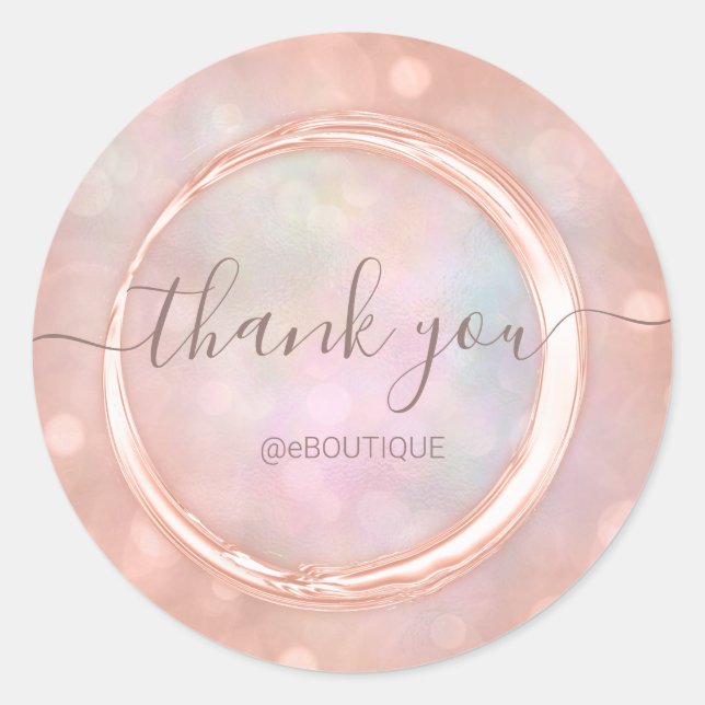 Sticker Rond Merci Boutique Nom commercial Rose Holographie (Devant)