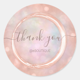 Sticker Rond Merci Boutique Nom commercial Rose Holographie