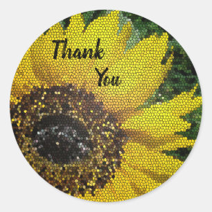 Sticker Rond Merci Bright Floral Mosaic Tournesol