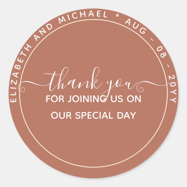 Sticker Rond MERCI BUDGET Terracotta Favoriser Monochrome (Devant)
