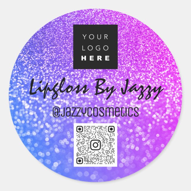 Sticker Rond Merci Business Beauty Rose Bleu QR Code Logo (Devant)