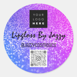 Sticker Rond Merci Business Beauty Rose Bleu QR Code Logo