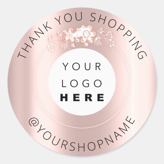 Sticker Rond Merci Business Logo Rose IG Nom Florals (Devant)