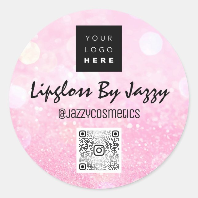 Sticker Rond Merci Business Packaging Parties scintillant rose  (Devant)