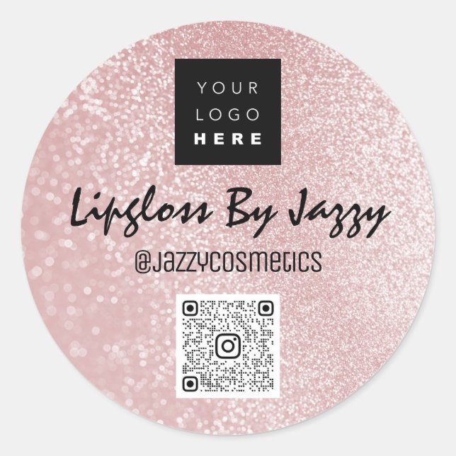 Sticker Rond Merci Business Packaging Rose Parties scintillant  (Devant)