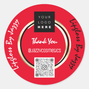 Sticker Rond Merci Business QR Code Logo Black Gold Red