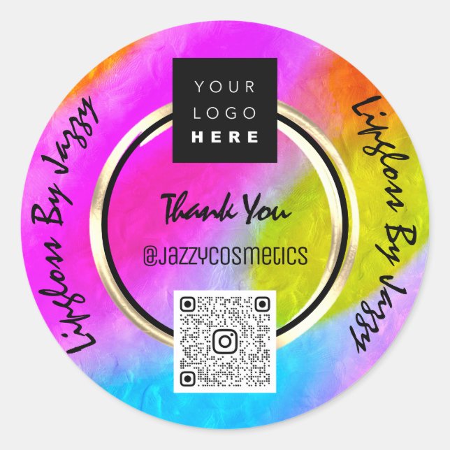 Sticker Rond Merci Business QR Code Logo rose moderne (Devant)