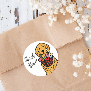 Sticker Rond Merci caricature Golden Retriever