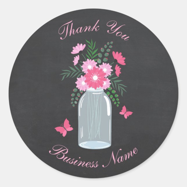Sticker Rond Merci Chalkboard Mason Jar Business/Markring (Devant)