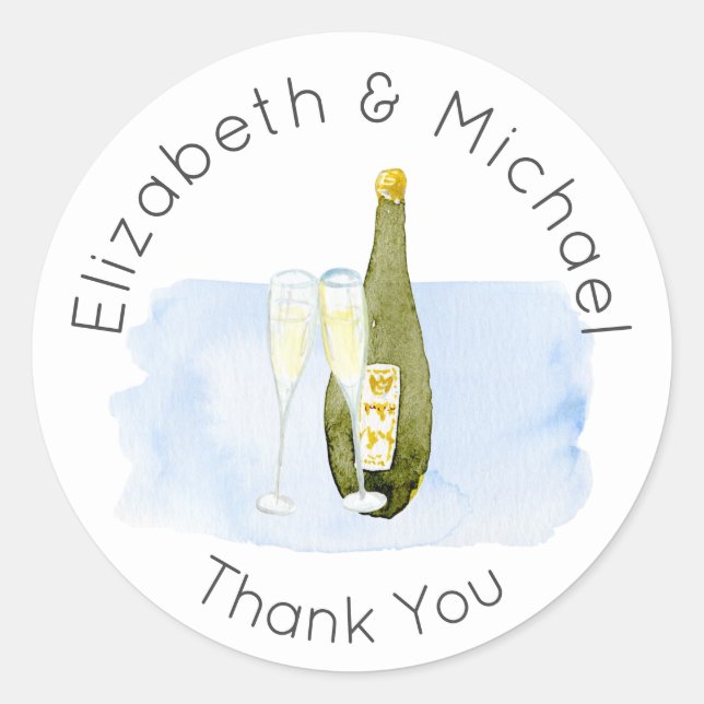Sticker Rond Merci Champagne illustré Favor Packaging (Devant)
