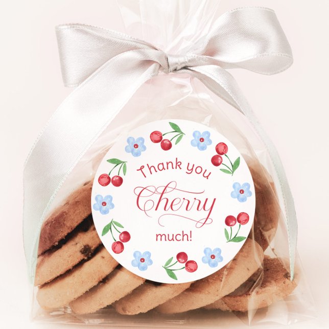 Sticker Rond Merci Cherry Baby shower bleu (Créateur téléchargé)