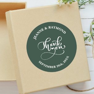 Sticker Rond Merci Chic Calligraphie Vert Sauge Mariage