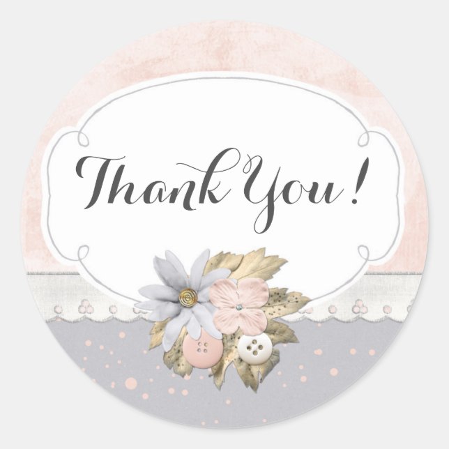 Sticker Rond Merci Chic Rustique Chic Floral Boutons à coudre (Devant)