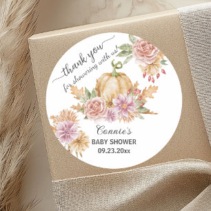 Sticker Rond Merci Chute Floral Petit Baby shower Citrouille