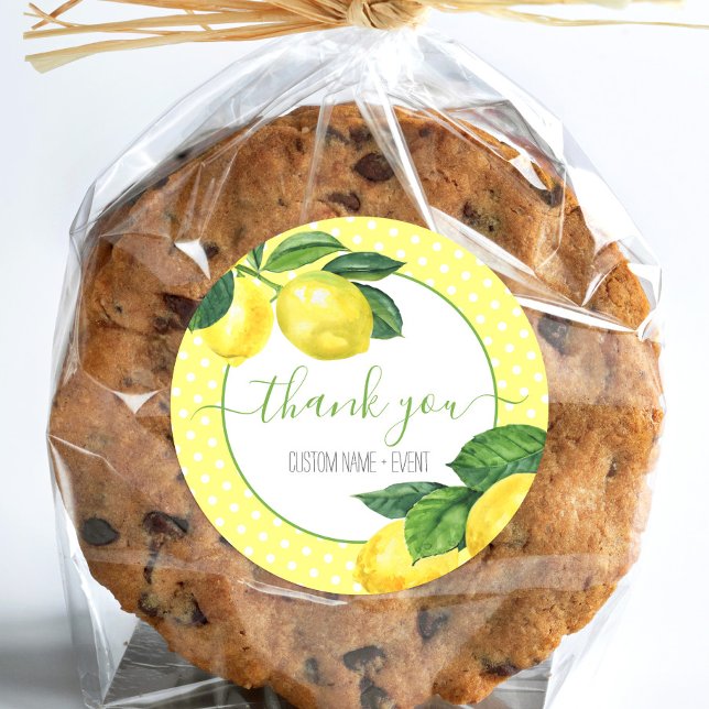 Sticker Rond Merci citron aquarelle points rustique pays (Créateur téléchargé)