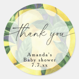 Sticker Rond Merci - Citron - Baby shower
