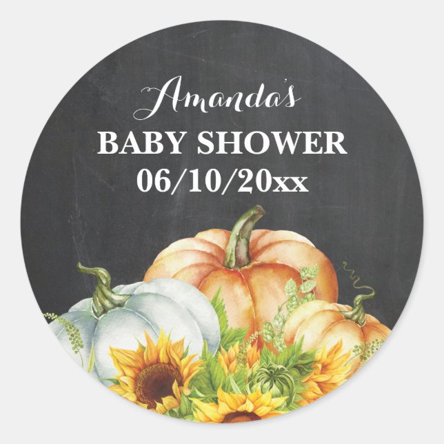 Sticker Rond Merci Citrouille de Baby shower (Devant)
