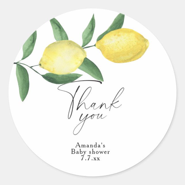 Sticker Rond Merci - Citrus Lemon - Baby shower (Devant)