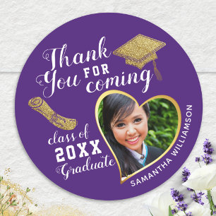 Sticker Rond Merci Classe 2026 diplômé Violet Blanc Or